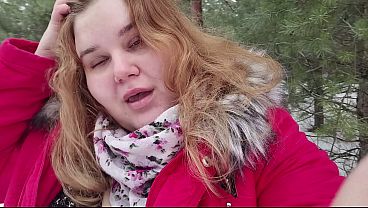 Cum in the mouth and on the tits of a redheaded slut in the woods