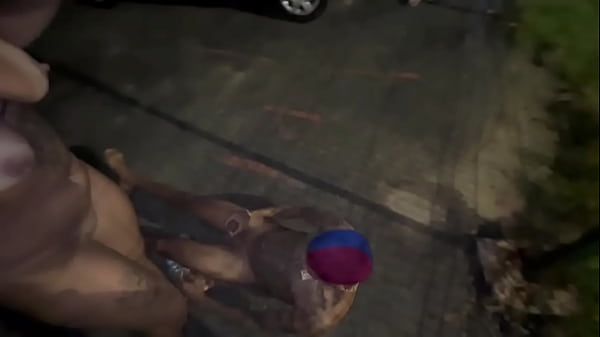 Naughty brunette gets excited after the chat and decides to give it to all her friends in the middle of the street, in front of everyone.