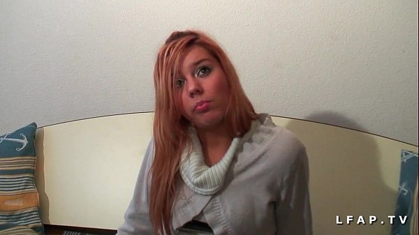 Young petite redhead stripped in interracial threesome for her porn casting