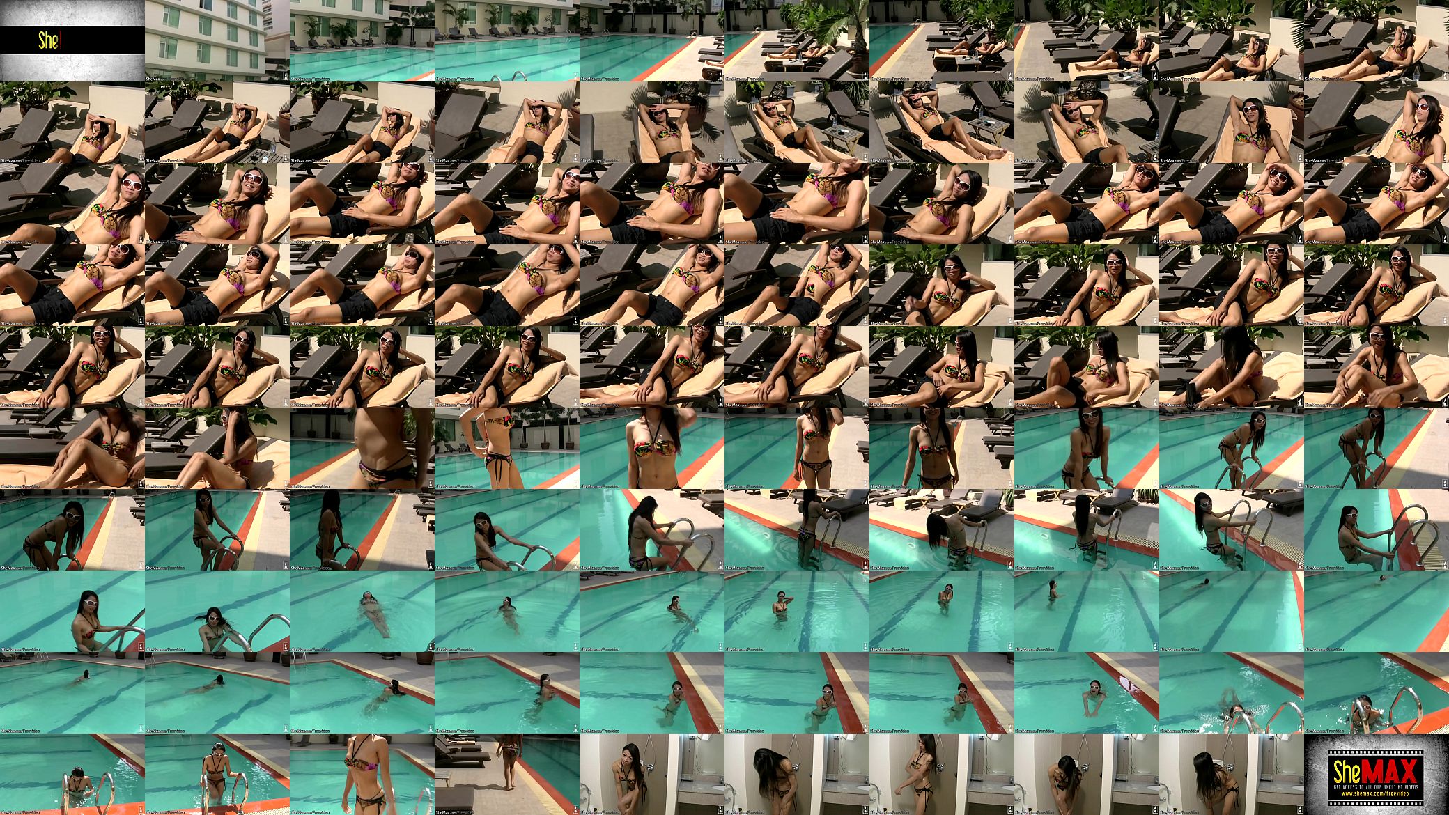 Amazing t-girl poses in bikini poolside and strips in shower 预览图