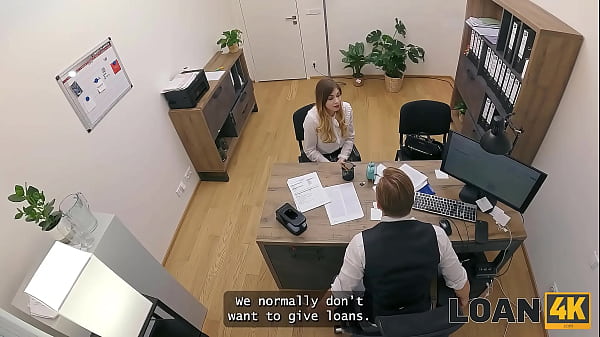 LOAN4K. Blonde Maya with big tits is fucking a bank worker on the office chair while his colleague is watching