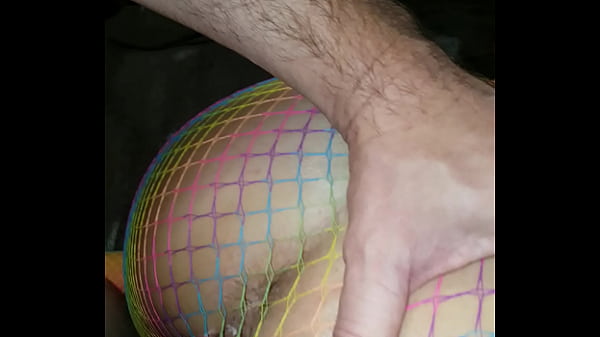 Wife gets creamy pussy fucked doggy in fishnet lingerie