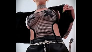 Sandra Luberc Russian Blonde Rock Girl With Guitar Tattoos and Fishnets