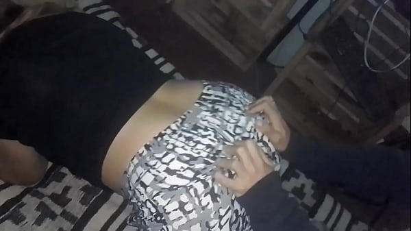 I pull down her panties and rub my penis