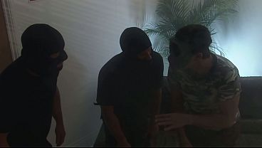 Kim holds her tits up so he can spray his jizz all over her rack