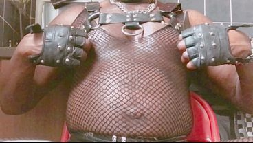 Fishnet Bodysuit &amp; Leather Harness Titplay BBC Verbal Heavy Cum Scenes