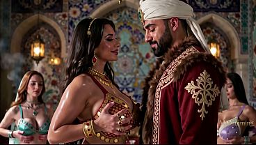 Sultan meets with the most beautiful women in his harem for an orgy (AI generated)