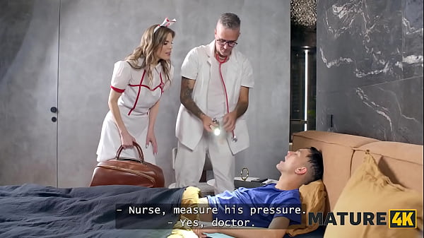 MATURE4K. Mature nurse is doing a naughty favour and bounces on her patient’s dick