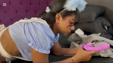 The employee is curious to use a vibrator and ends up having an orgasm