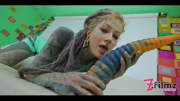 Extreme TATTOO dreadhead ANAL riding huge TOY