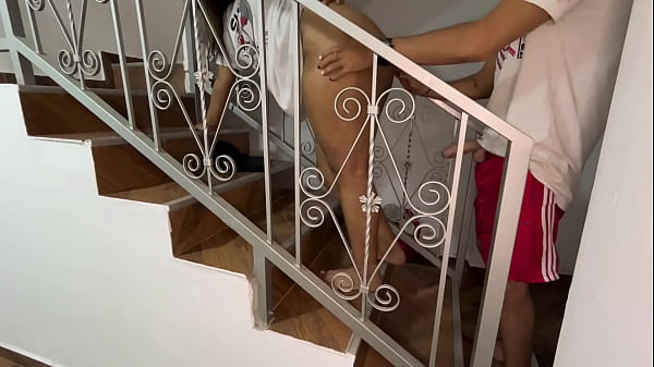 Homemade sex with my stepmom's slut on the steps before I got to her room!