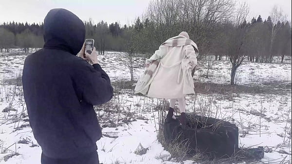 my cute girlfriend gets fucked in public in the snow