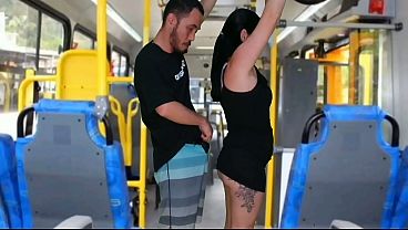 Brunette groping on the bus