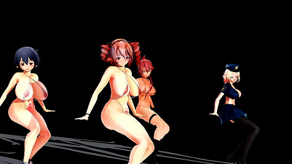 four girls with big tits dancing
