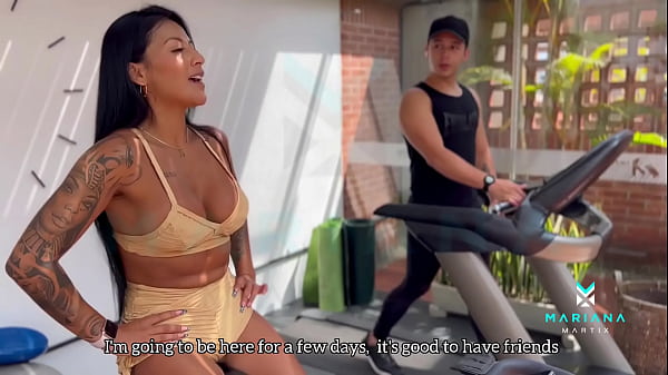 Mariana Martix is obsessed with the huge cock that can be seen in her neighbor Logan Salamanca's pants at the gym Footjob