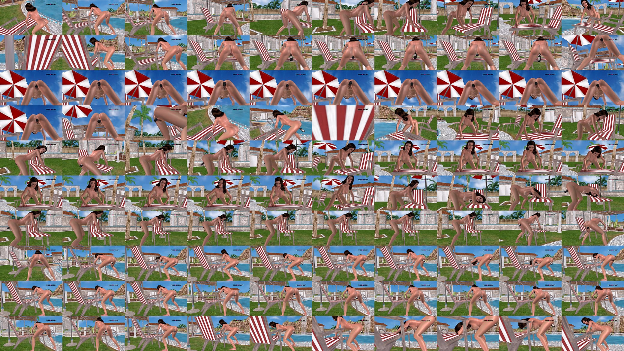 An animated 3D cartoon porn video - A cute Girl standing on doggy style masturbating using bottle near swimming pool 预览图