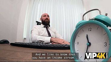 VIP4K. A Porn Model with Huge Tits gets fucked in the Office after a Loan officer appreciated her talents