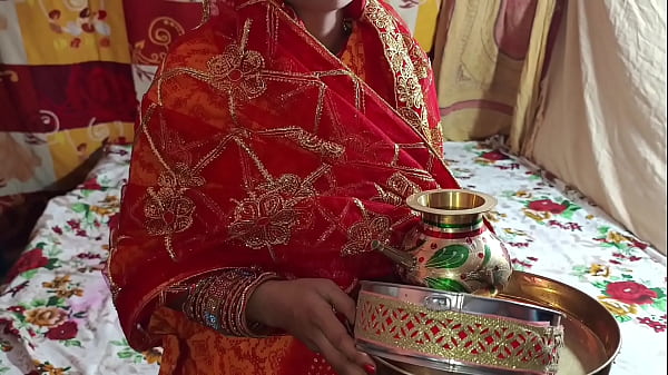 Desi married bhabhi karwa chauth Puja with Dever clear Hindi audio