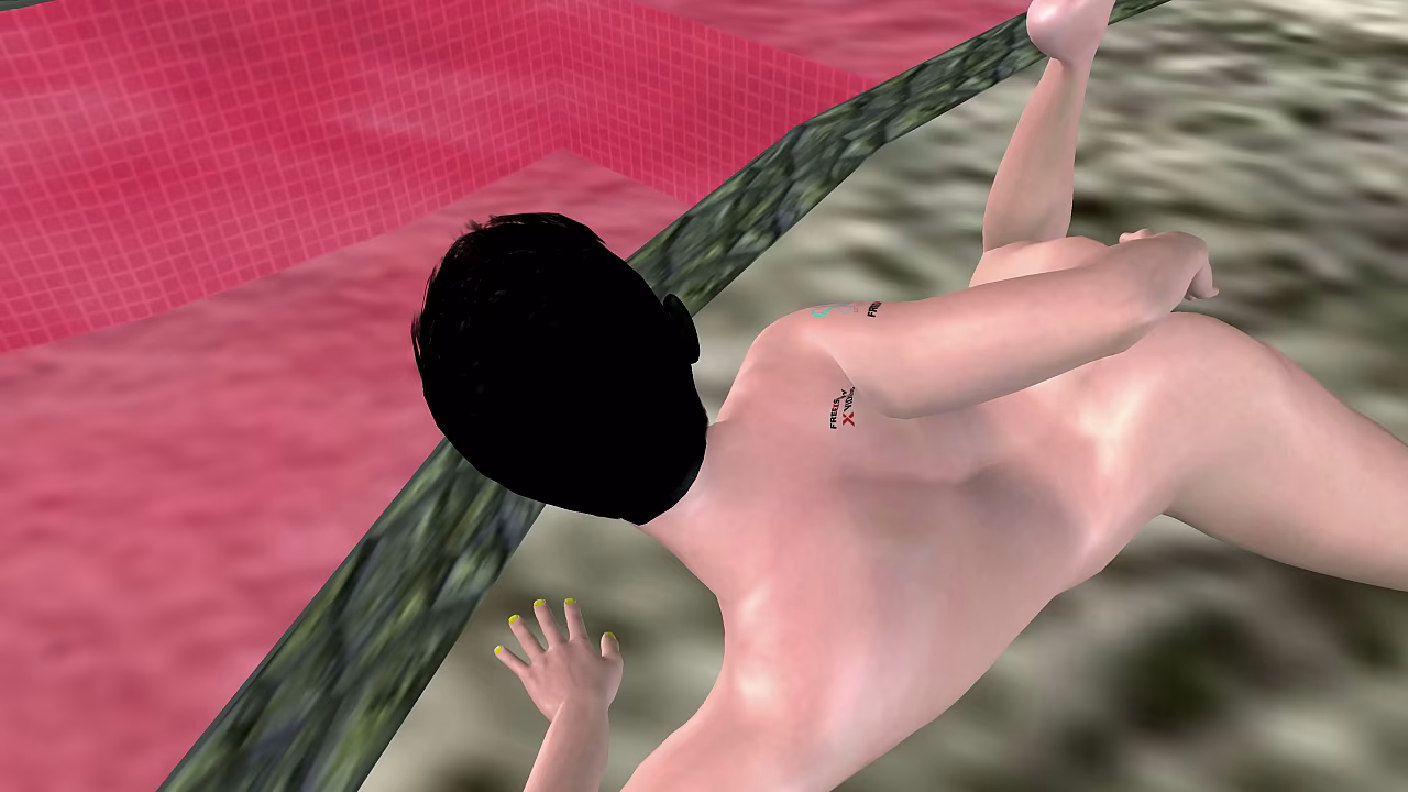 Ripped Stud Fingers Tight Ass Poolside - Animated Solo Male Porn