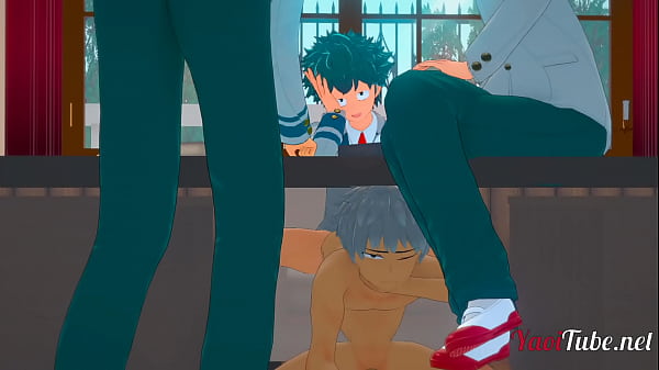 Download Video - Boku No Hero Yaoi 3D - Deku fucks Bakugou under the table while talking to Todoroki and Kaminari - Bareback Anal Creampie
