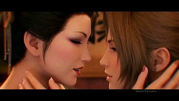 Aerith x Madam M. Lesbian kissing (Final Fantasy VII/AI generated)