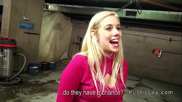 Female boss wanking cock in public garage