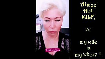 Cock-lifting mature bitch Aimee Hot MILF: red, black, ponytail and cock in mouth!