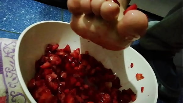 Crushing strawberries with my feet