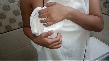 Step sister caught me making a video of her bathing, then she grabbed my cock and got fucked, Hindi audio