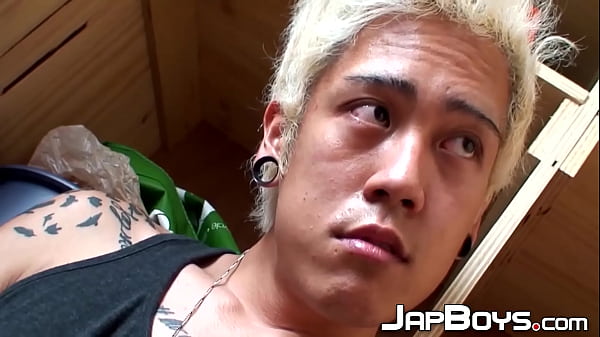 Blond Japanese twink toys with hole and strokes...