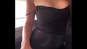 The stepmother with big tits is having sex with a large dildo. And I’m jerking off.