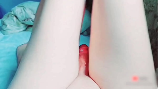 Cute sissy holding stuffed bunny in bed play y