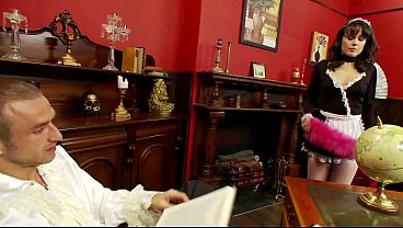 He rubs her cunt from behind as she bends over ...