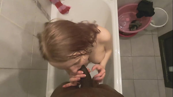 fat ass blonde sucks off in the bathroom