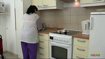 The bbw milf in the kitchen was very eager to be ass licking his booty