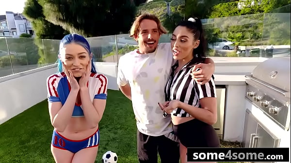 Three Athletic Soccer Babes Riding Lucky Stud's Big Dick