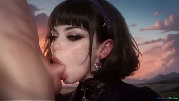 Filling a brunette cumslut’s mouth (AI)