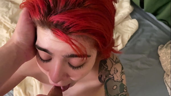 Pretty amateur girlfriend with hairy cunt sucking a dick POV