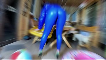 Dominant MILF in Shiny Leather Pants and Glossy Downjacket. Blowjob, Cameltoe, Cum Play and Inflatable Destruction