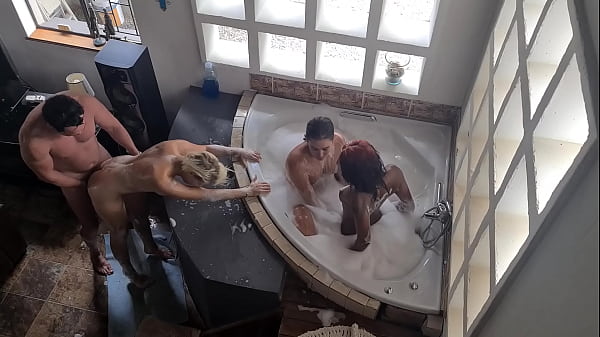 Domslutfucker - Spa bath three girls one guy orgy | reverse gangbang | Interracial