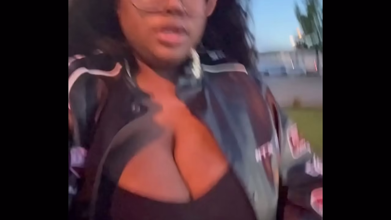 Huge tits outside almost caught  walking around