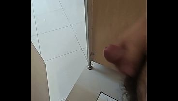 Public Toilet Door Open Masturbation – Risky Cumshot Outside