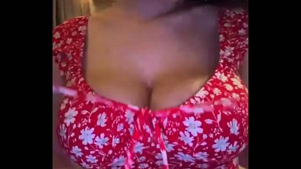 Stepmother in a red dress pulls out big milky tits