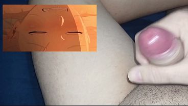 Masturbating while playing a hentai game.