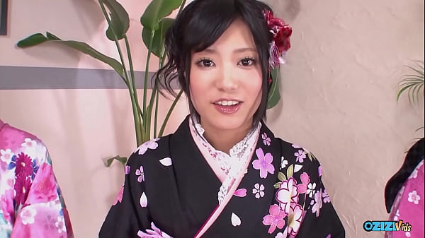 Multiple asian women cosplay in flowery kimono fashion for the benefit of group sex attraction