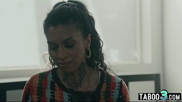 Bisex ebony MILF biology tutor Ravyn Alexa lured into taboo threesome fuck