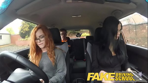 Fake Driving School readhead teen and busty MILF creampie