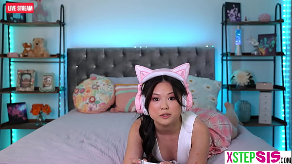 Gamer teen stepsister Lulu Chu fucked by stepbro during a live stream