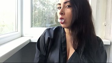 curvy milf smoke on balcony and masturbate hairy wet pussy