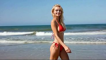 Blonde Lifeguard Slut: Public Beach Strip, Masturbation & Hard Fuck AI Generated